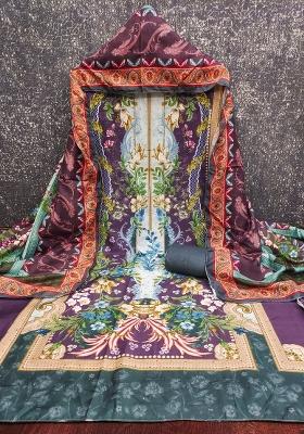 Multicolor Embroidered Cotton Blend Dress Material