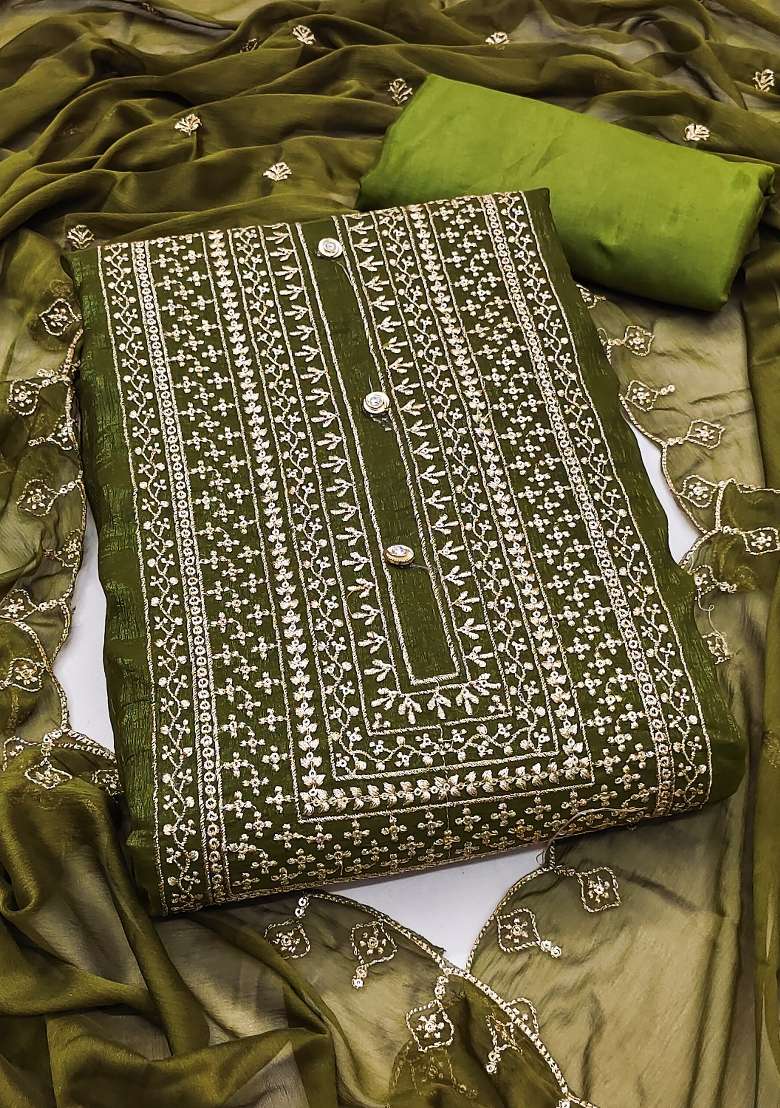 Green Embroidered Silk Blend Straight Kurta Set - Indya
