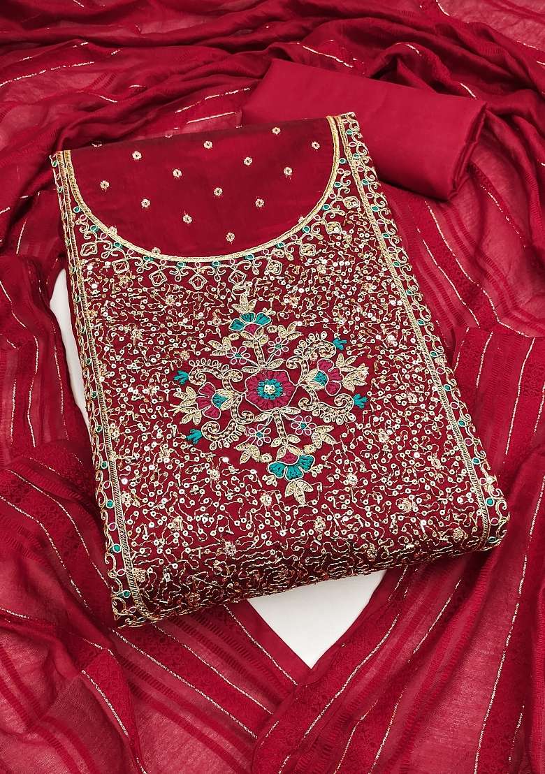 Maroon Embroidered Jacquard Straight Kurta Set - Indya