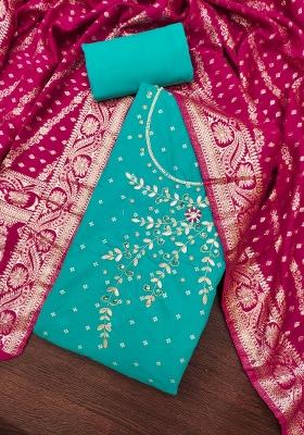 Sea Green Embroidered Modal Dress Material