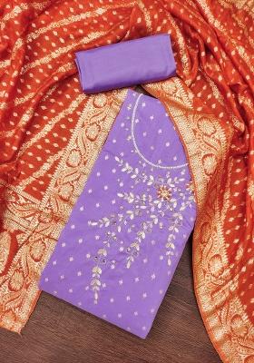 Purple Embroidered Modal Dress Material