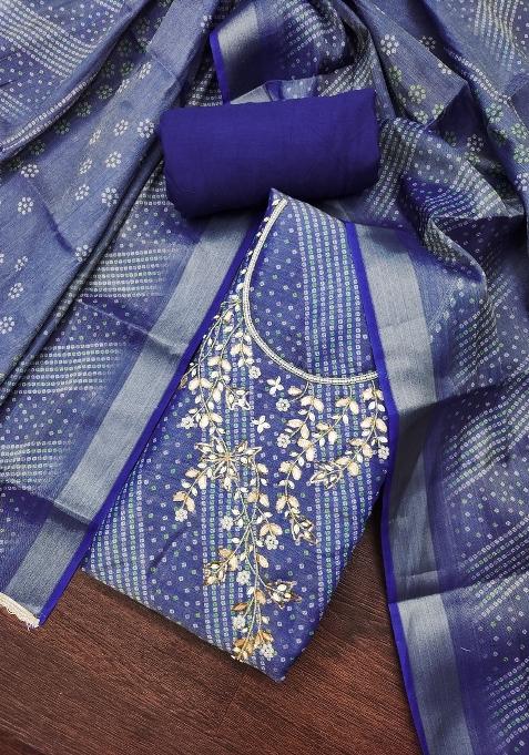 Multicolor Embroidered Cotton Blend Dress Material