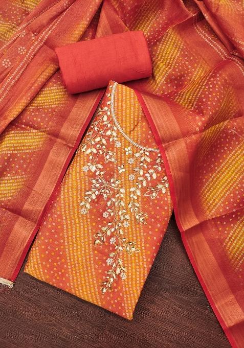 Multicolor Embroidered Cotton Blend Dress Material