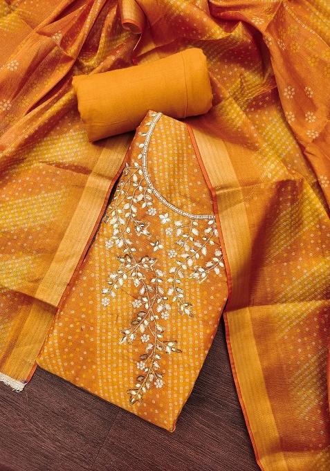 Multicolor Embroidered Cotton Blend Dress Material