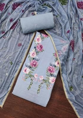 Pastel Blue Embroidered Cotton Blend Dress Material