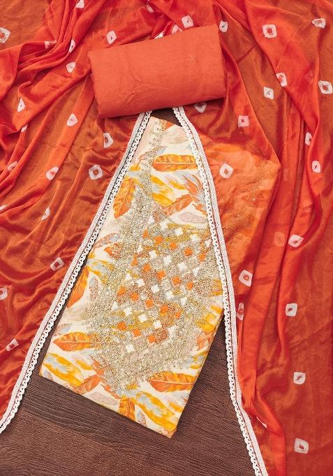 Multicolor Embroidered Cotton Blend Dress Material