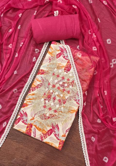 Multicolor Embroidered Cotton Blend Dress Material