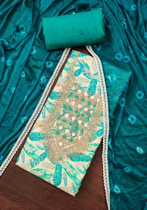 Multicolor Embroidered Cotton Blend Dress Material