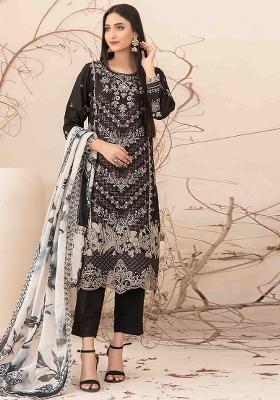 Black Embroidered Cotton Salwar Kameez With Dupatta