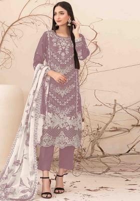 Pink Embroidered Cotton Salwar Kameez With Dupatta
