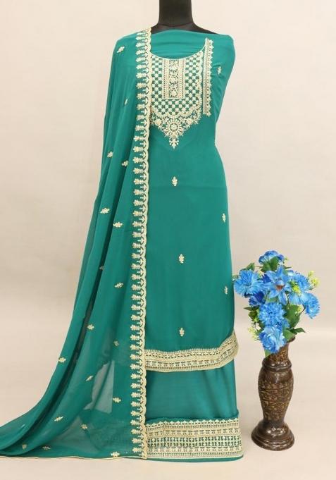 Mint Green Embroidered Silk Salwar Kameez With Dupatta