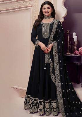 Black Embroidered Silk Kurta With Dupatta