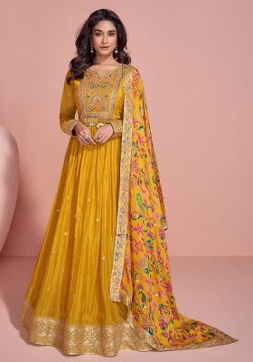 Yellow Embroidered Silk Kurta With Dupatta
