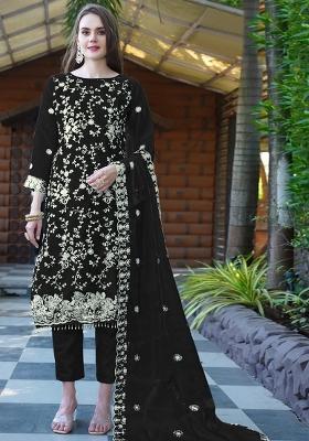 Black Embroidered Organza Salwar Kameez With Dupatta