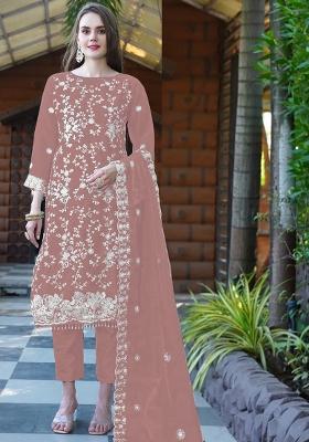 Peach Embroidered Organza Salwar Kameez With Dupatta