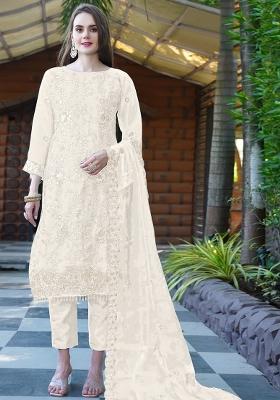White Embroidered Organza Salwar Kameez With Dupatta