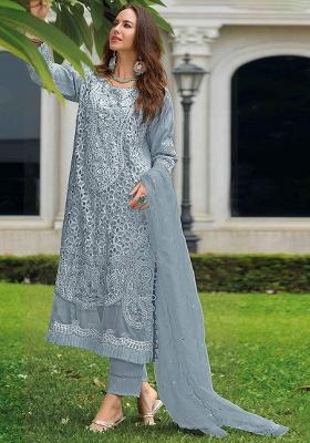 Grey Embroidered Organza Salwar Kameez With Dupatta