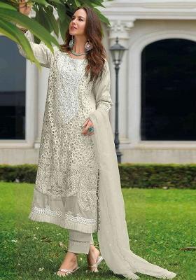 White Embroidered Organza Salwar Kameez With Dupatta
