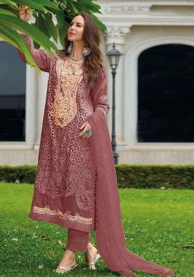 Pink Embroidered Organza Salwar Kameez With Dupatta