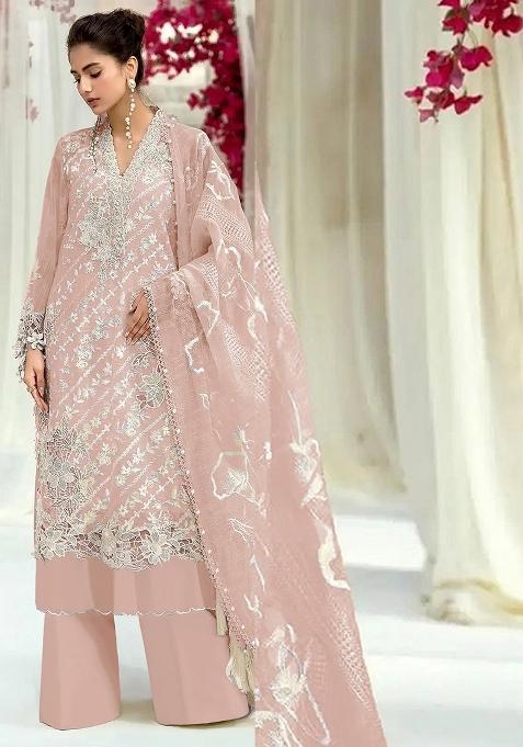 Peach Embroidered Faux Georgette Salwar Kameez With Dupatta