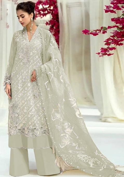 Sea Green Embroidered Faux Blooming Pakistani Suit Set