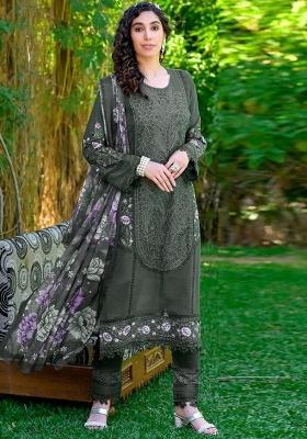 Mehendi Embroidered Faux Georgette Salwar Kameez With Dupatta