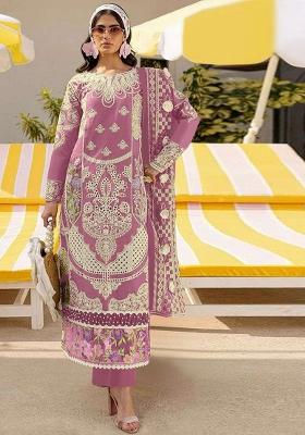 Pink Embroidered Faux Georgette Salwar Kameez With Dupatta