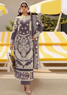 Dark Lavender Embroidered Faux Georgette Salwar Kameez With Dupatta