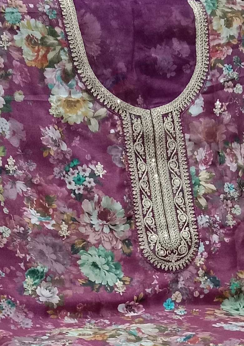 Wine Embroidered Silk Blend Pakistani Suit Set - Indya