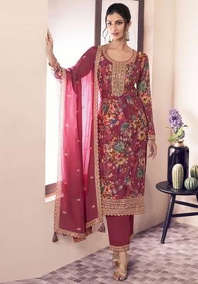 Pink Embroidered Silk Salwar Kameez With Dupatta