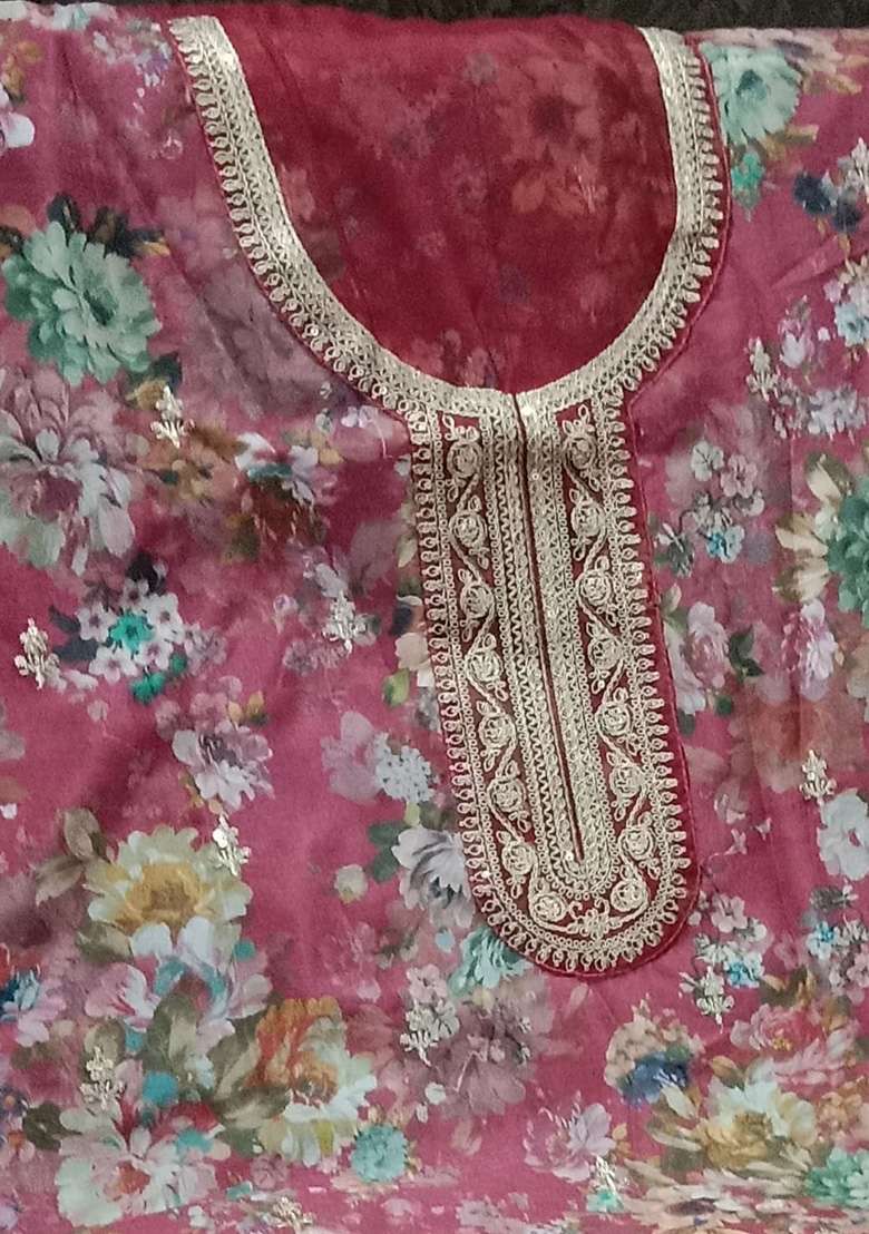Pink Embroidered Silk Blend Pakistani Suit Set - Indya