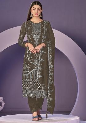 Mehendi Embroidered Faux Georgette Salwar Kameez With Dupatta