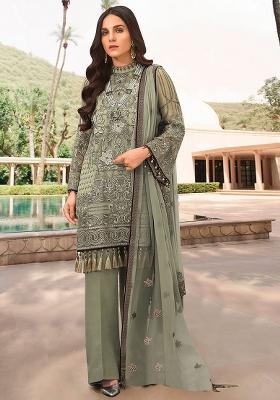 Mehendi Embroidered Georgette Salwar Kameez With Dupatta
