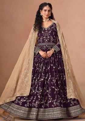 Purple Jacquard Faux Georgette Salwar Kameez With Dupatta