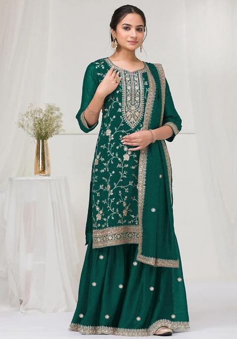 Emerald Embroidered Silk Salwar Kameez With Dupatta