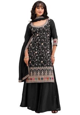 Black Embroidered Silk Salwar Kameez With Dupatta
