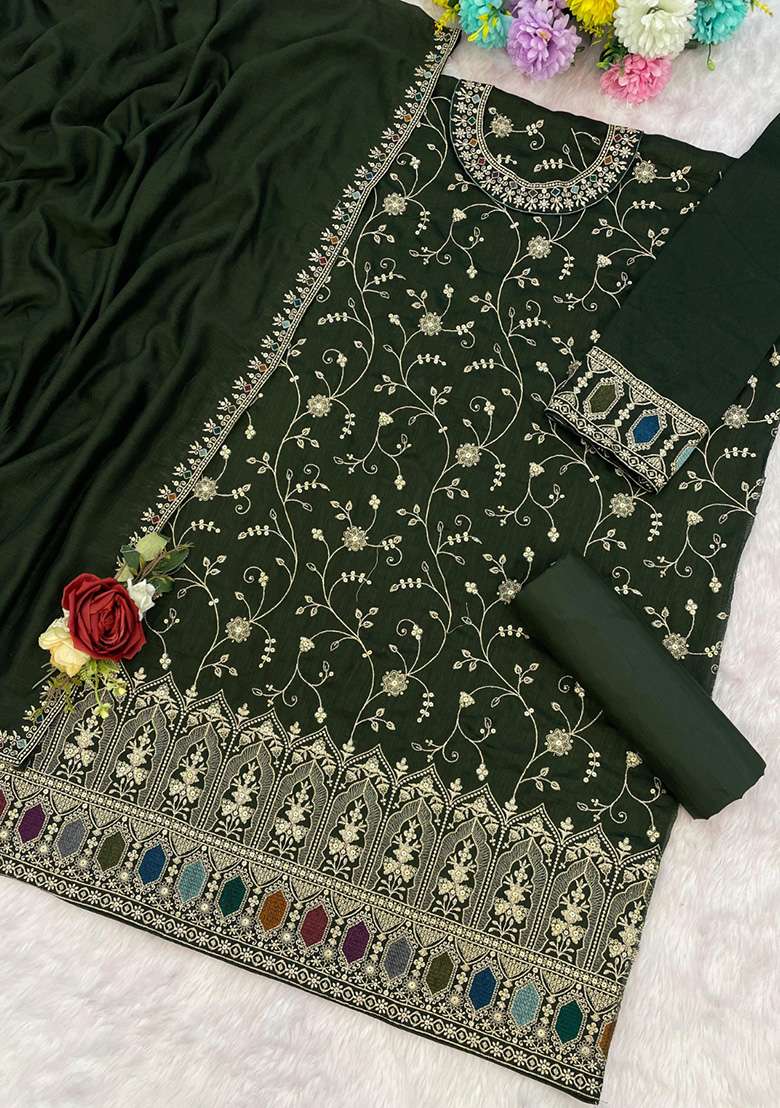 Mehendi Embroidered Silk Blend Sharara Set - Indya