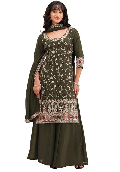 Mehendi Embroidered Silk Sharara Set