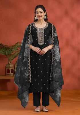 Black Embroidered Silk Blend Salwar Kameez