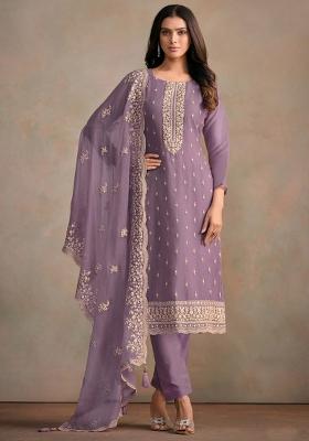 Purple Embroidered Silk Salwar Kameez