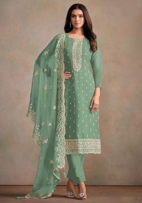 Green Embroidered Silk Salwar Kameez