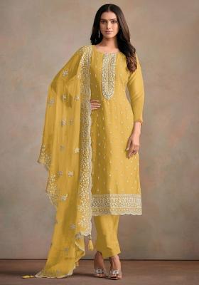 Yellow Embroidered Silk Salwar Kameez