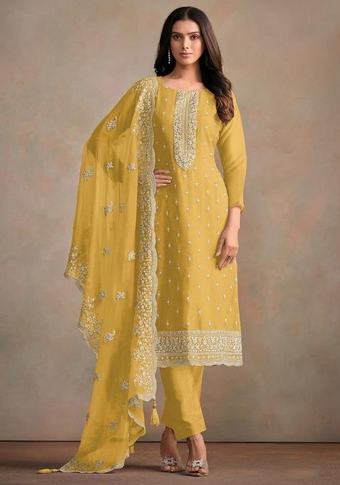 Yellow Embroidered Silk Salwar Kameez