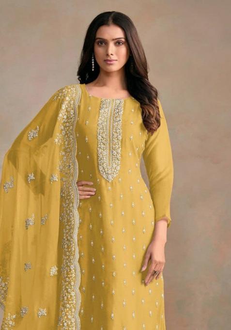 Yellow Embroidered Silk Salwar Kameez