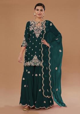 Green Embroidery Work Silk Salwar Kameez With Dupatta