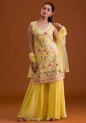 Yellow Embroidery Work Georgette Salwar Kameez With Dupatta