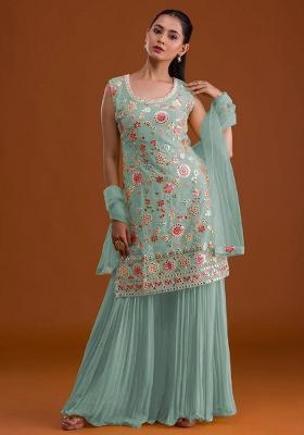 Sky Blue Embroidery Work Georgette Salwar Kameez With Dupatta