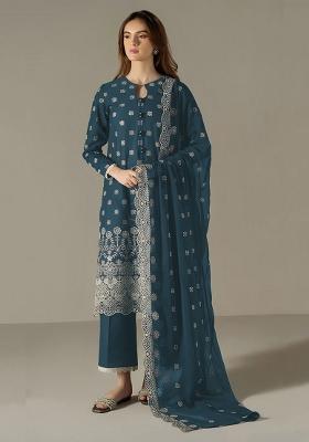 Blue Embroidery Work Georgette Salwar Kameez With Dupatta