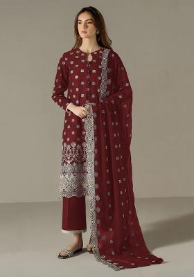 Maroon Embroidery Work Georgette Salwar Kameez With Dupatta