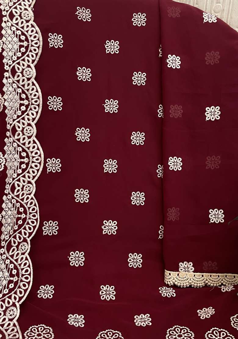 Maroon Embroidery Work Georgette Salwar Kameez With Dupatta - Indya